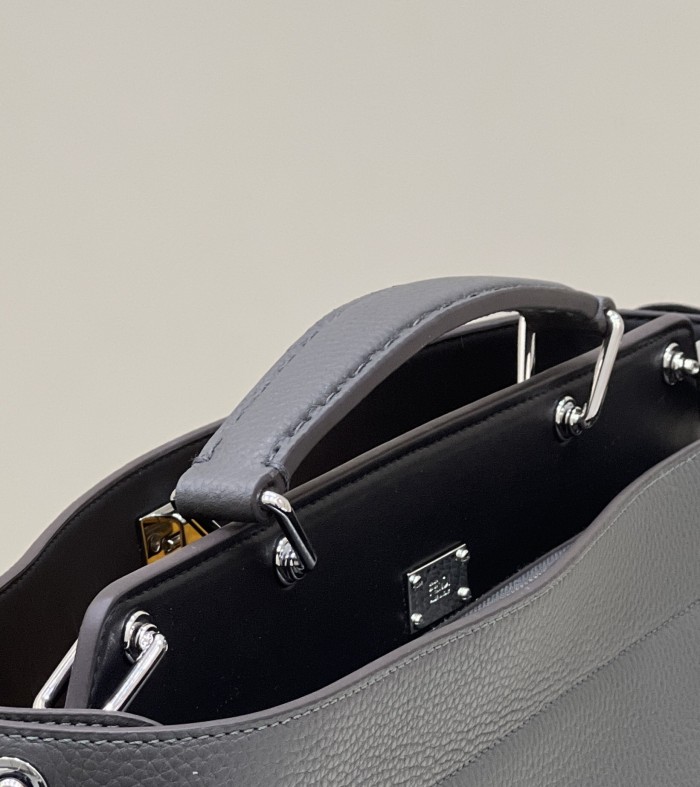 (Authentic Quality)Replica Fendi Peekaboo 41 Caviar Calf Leather For Men In Grey