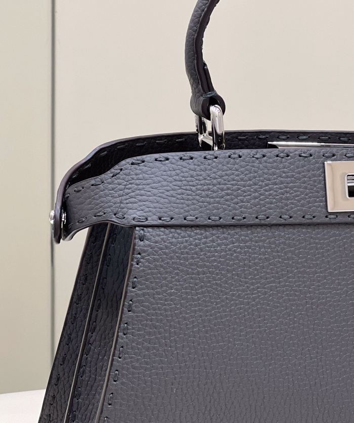 (Authentic Quality)Replica Fendi Peekaboo 33 Outside Handmade Stitch Caviar Cow Leather In Dark Grey