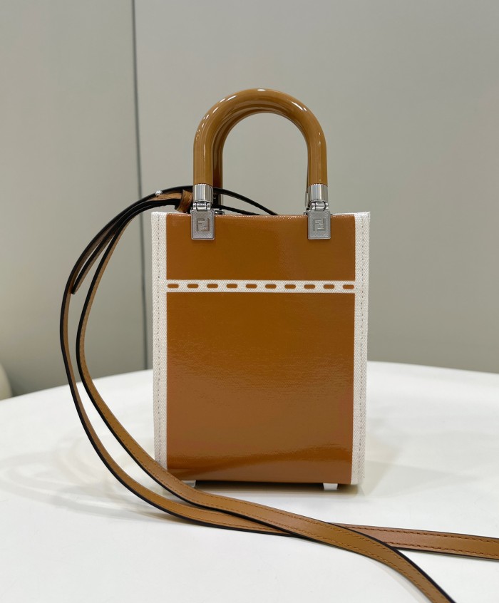 (Authentic Quality)Replica Fendi Tote Bag 13 Fabric In Brown/white