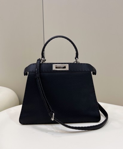 (Authentic Quality)Replica Fendi Peekaboo 33 Outside Handmade Stitch Caviar Cow Leather In Black