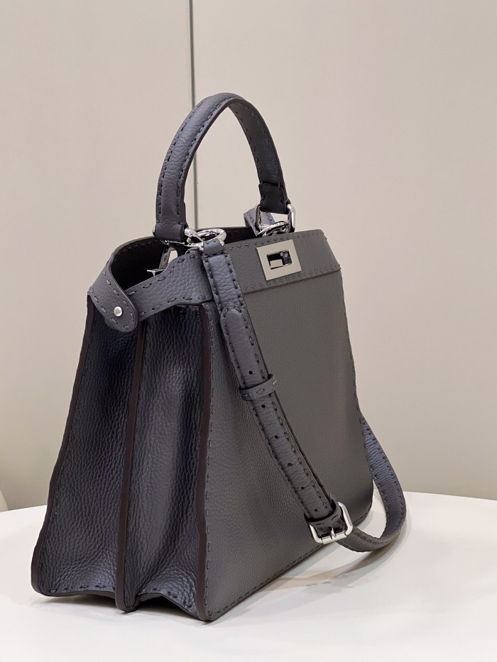 (Authentic Quality)Replica Fendi Peekaboo 33 Outside Handmade Stitch Caviar Cow Leather In Dark Grey