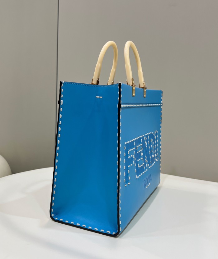 (Authentic Quality)Replica Fendi Tote Bag 36 Smooth Calf Leather Outside Stitch In Blue