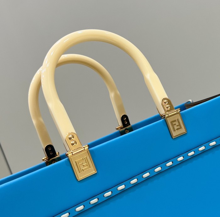 (Authentic Quality)Replica Fendi Tote Bag 36 Smooth Calf Leather Outside Stitch In Blue