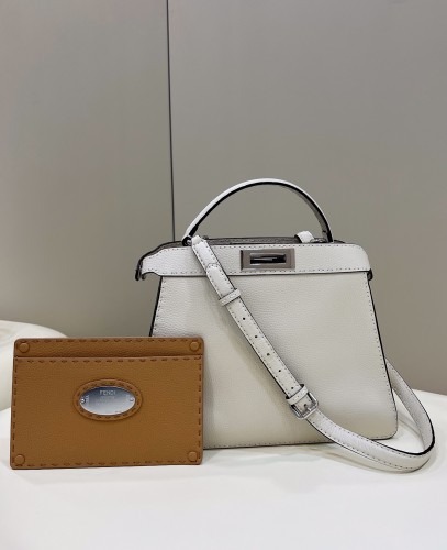 (Authentic Quality)Replica Fendi Peekaboo 33 Outside Handmade Stitch Caviar Cow Leather In White
