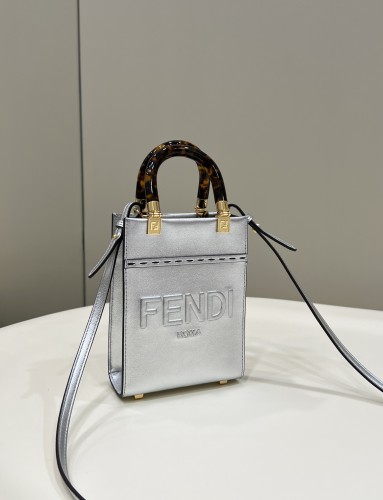 (Authentic Quality)Replica Fendi Mini Tote 13 Calf In Silver