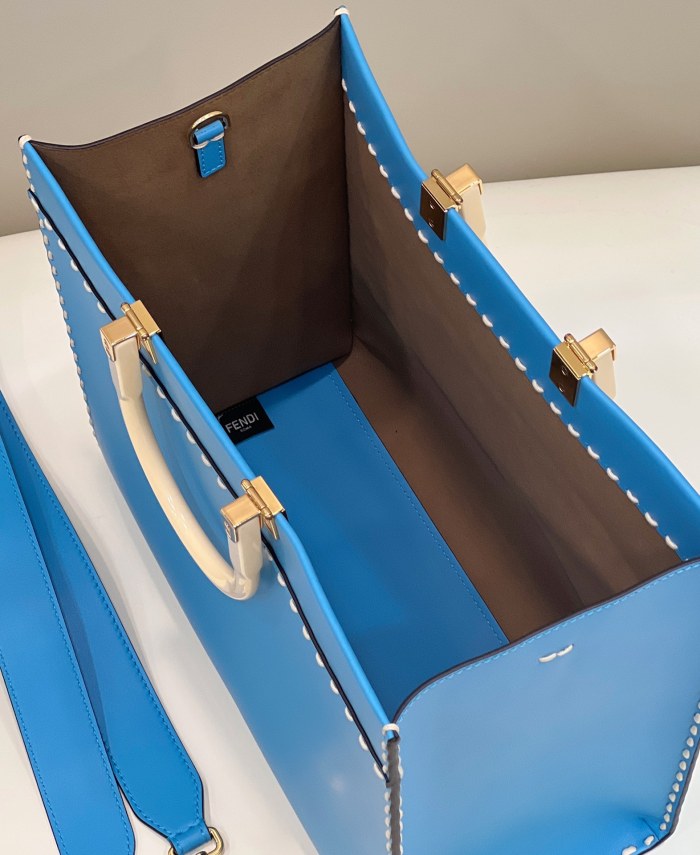 (Authentic Quality)Replica Fendi Tote Bag 36 Smooth Calf Leather Outside Stitch In Blue