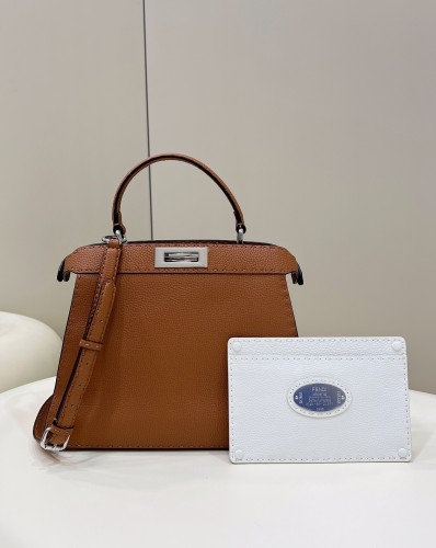 (Authentic Quality)Replica Fendi Peekaboo 33 Outside Handmade Stitch Caviar Cow Leather In Brown