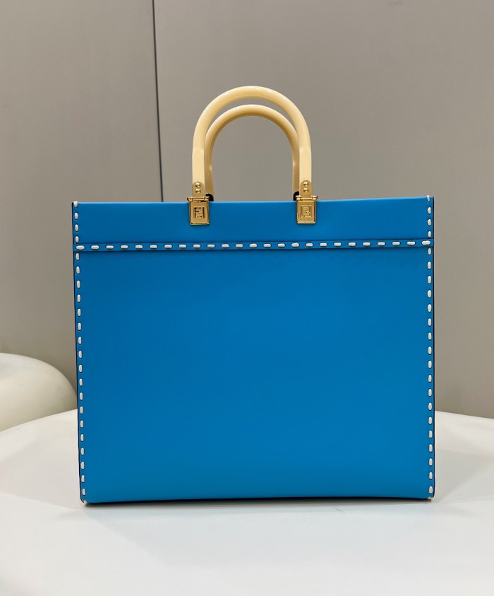 (Authentic Quality)Replica Fendi Tote Bag 36 Smooth Calf Leather Outside Stitch In Blue