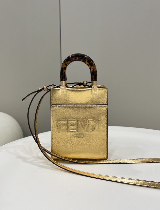 (Authentic Quality)Replica Fendi Mini Tote 13 Calf In Gold