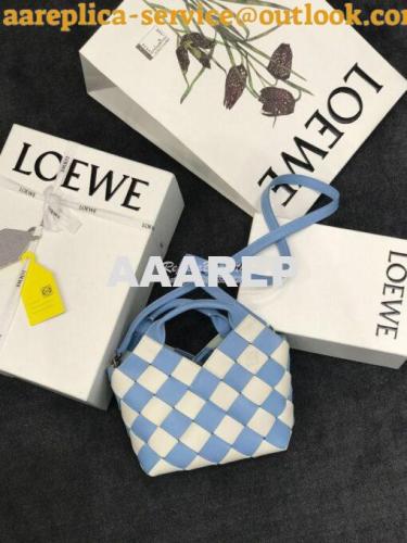 Replica Loewe Mini Woven Basket Bag 66082 White/Blue