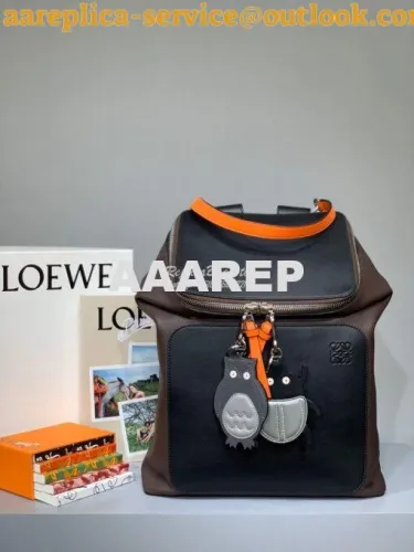 Replica Loewe Goya Backpack in Calfskin 66009 Black/Dark Brown