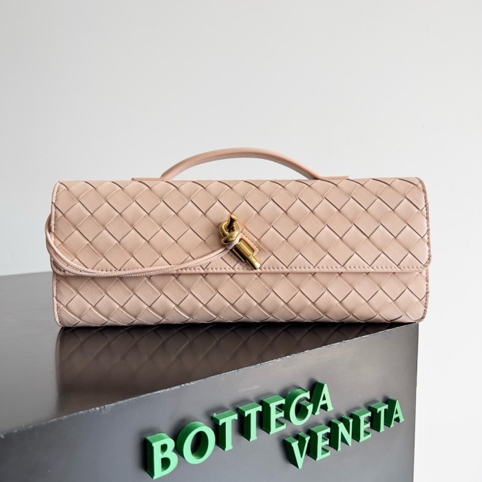 Replica Bottega Veneta BV Long Clutch Andiamo With Handle Intrecciato Light Pink