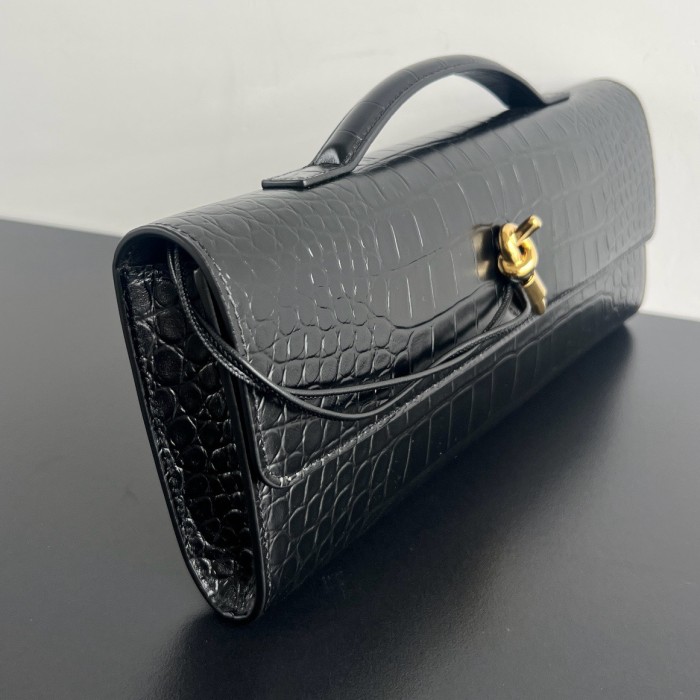 Replica Bottega Veneta BV Long Clutch Andiamo With Handle Intrecciato Black