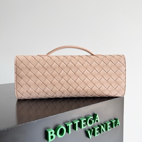 Replica Bottega Veneta BV Long Clutch Andiamo With Handle Intrecciato Light Pink