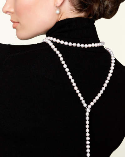 8.0-8.5mm White Freshwater Pearl & Diamond Adjustable Y-Shape Necklace- Gem Quality