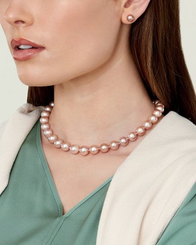 9.5-10.5mm Pink Freshwater Pearl Necklace - AAA Quality