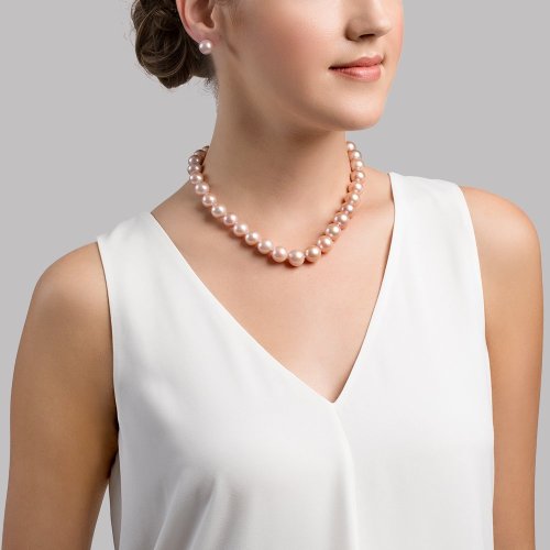 11.5-12.5mm Pink Freshwater Pearl Necklace - AAA Quality