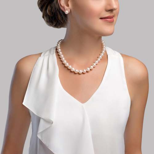 10.5-11.5mm White Freshwater Pearl Necklace- AAAA Quality