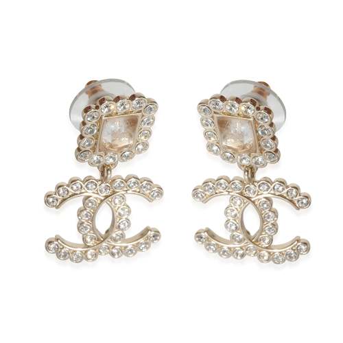 Chanel 2021 CC Drop Gold Tone Earring With Strass & Resin