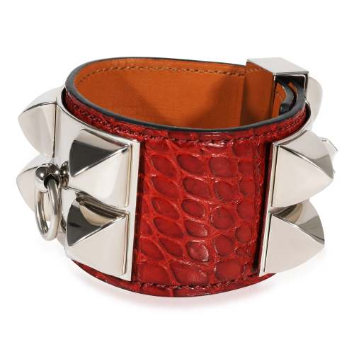 Hermès Collier De Chien Dark Red Crocodile Leather Bracelet