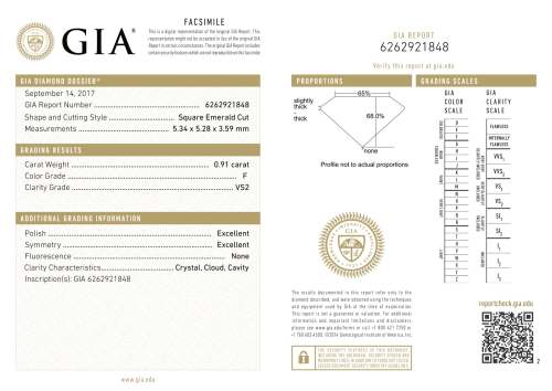 GIA Certified 0.91 Ct Square Emerald cut F VS2 Loose Diamond