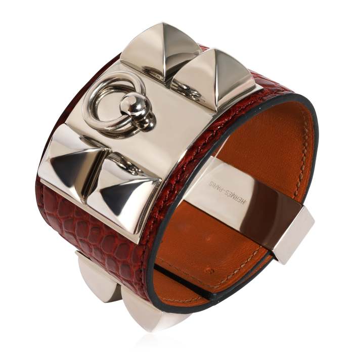 Hermès Collier De Chien Dark Red Crocodile Leather Bracelet