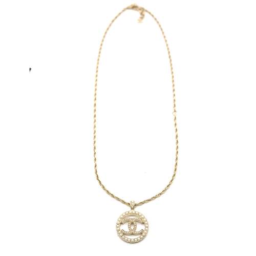 Chanel 2023 Faux Pearl CC Gold Plated Pendant on Chain