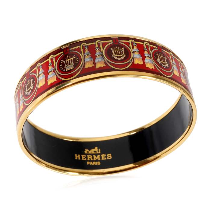 Hermès Plated Wide Enamel Bracelet with Harps & Tassels 18mm (62MM)