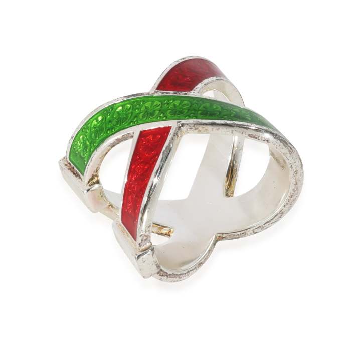 Gucci Web Red & Green Crossover Enamel Ring in  Sterling Silver