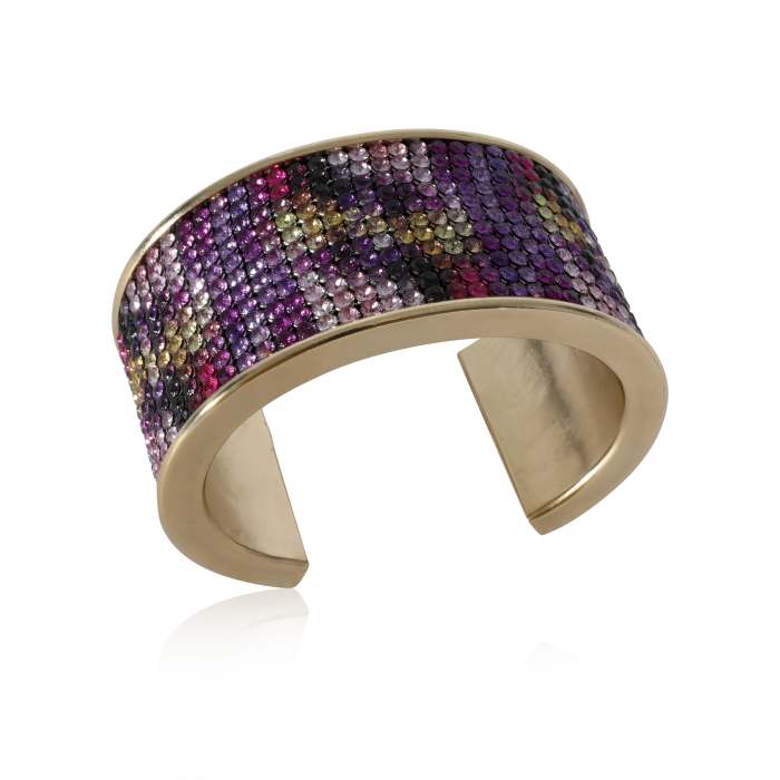 Chanel 2015 Multi-Color Strass Wide Gold Plated Cuff Bracelet