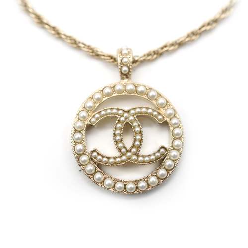 Chanel 2023 Faux Pearl CC Gold Plated Pendant on Chain