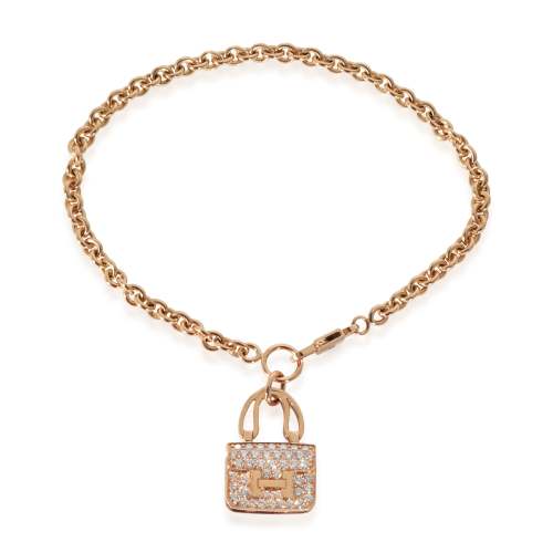 Hermès Amulettes Collection Constance Diamond Bracelet in 18k Rose Gold 0.44 CTW