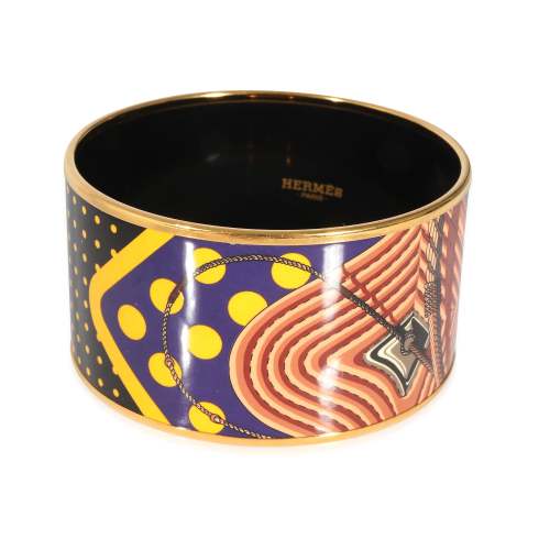 Hermès Gold Plated Clic Clac a Pois Extra Wide Enamel Bangle (62MM)