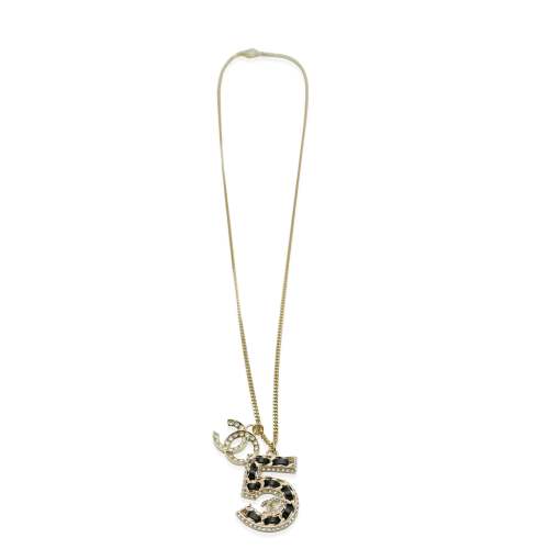 Chanel 2023 No.5 Woven Chain Pendant WIth Strass CC And Leather Gold Plated