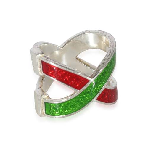 Gucci Web Red & Green Crossover Enamel Ring in  Sterling Silver