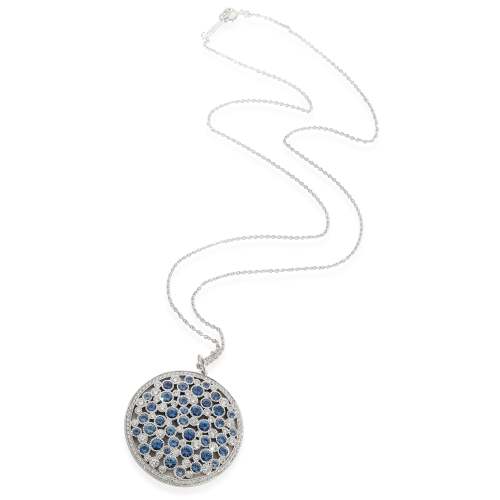 Tiffany & Co. Cobblestone Sapphire Diamond Medallion Pendant, Platinum 0.91 Ctw