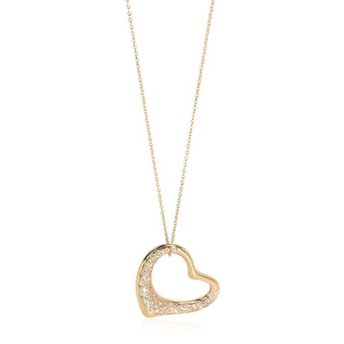 Tiffany & Co. Elsa Peretti Diamond Open Heart Pendant in 18k Yellow Gold 1 CTW
