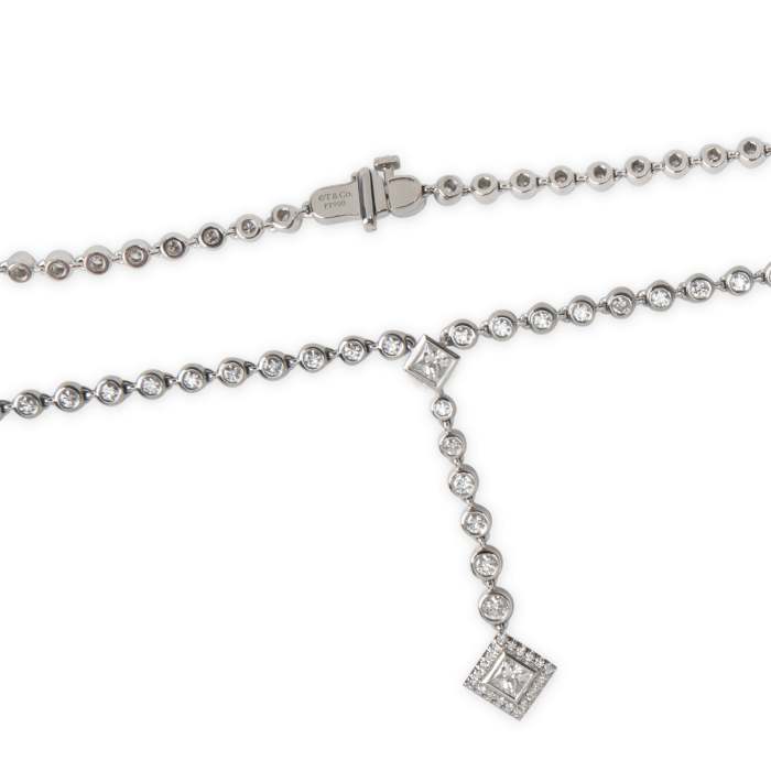 Tiffany & Co. Grace Necklace with Princess Cut Pendant in Platinum, 4.10 Ctw