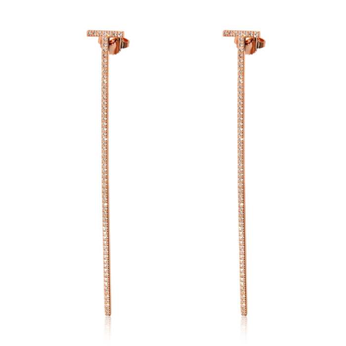 Tiffany & Co. Tiffany T Elongated Wire Bar  Earrings in 18K Rose Gold 0.47 CTW