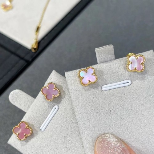 Van Cleef & Arpels Mini Pink Mother-of-Pearl Clover Stud Earrings