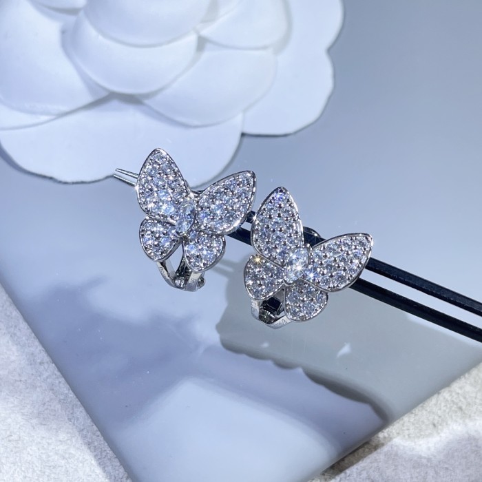 Van Cleef & Arpels Butterfly Stud Earrings with Diamonds, Two Butterfly earrings