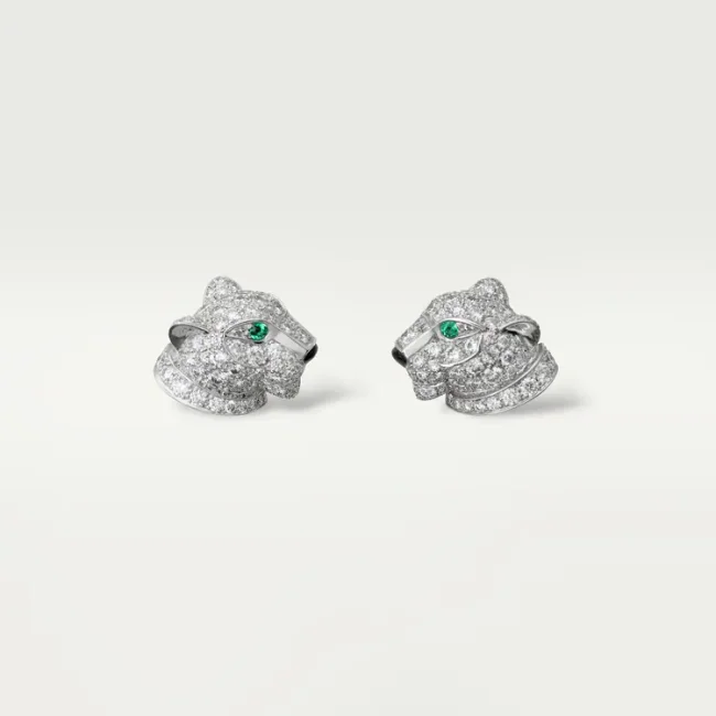Cartier Leopard Head Stud Earrings Full of Diamonds,PANTHÈRE DE CARTIER EARRINGS