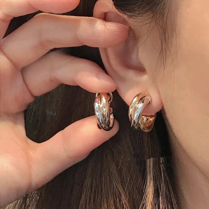 Cartier Triple Hoop Tri-color Stud Earrings