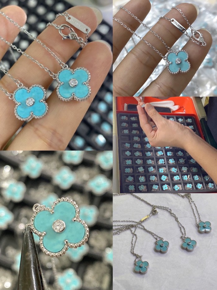 Van Cleef & Arpels Light Blue Clover Necklace, Vintage Alhambra pendant