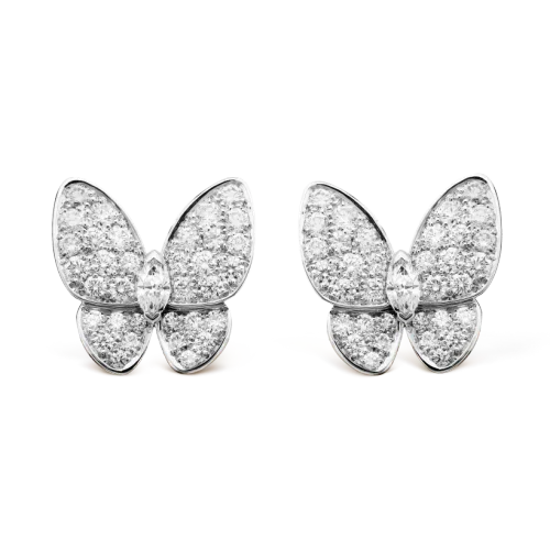 Van Cleef & Arpels Butterfly Stud Earrings with Diamonds, Two Butterfly earrings