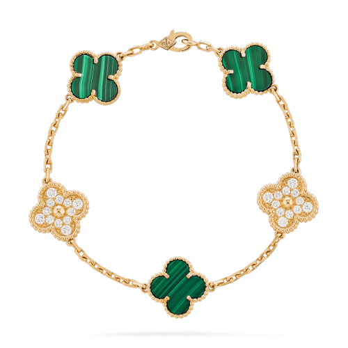 Van Alhambra Malachite Motif Bracelet 15mm Vintage