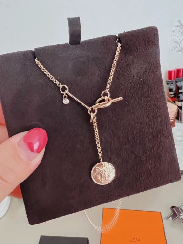 Hermes Coin Necklace, Rose Gold
