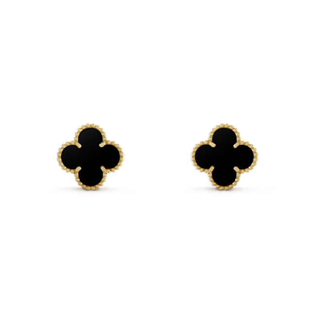Van Alhambra Onyx Motif Earrings 15mm Vintage