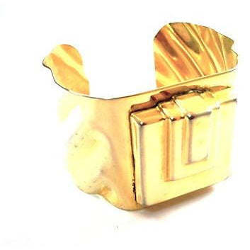 Vintage Gold Tone Geometric Cubist Cuff Bracelet 1980S