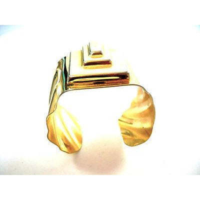 Vintage Gold Tone Geometric Cubist Cuff Bracelet 1980S